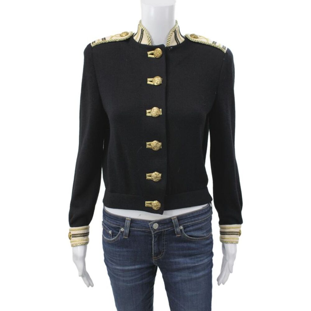 St. John Collection By Marie Gray Womens Military Jacket Black Wool Size S